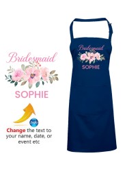 Floral Bridesmaid Custom Text Name Bridal Party Printed Adult Unisex Wedding Apron